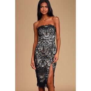Lulus Knockout And About Black Crochet Lace Strapless Midi Dress - Size M